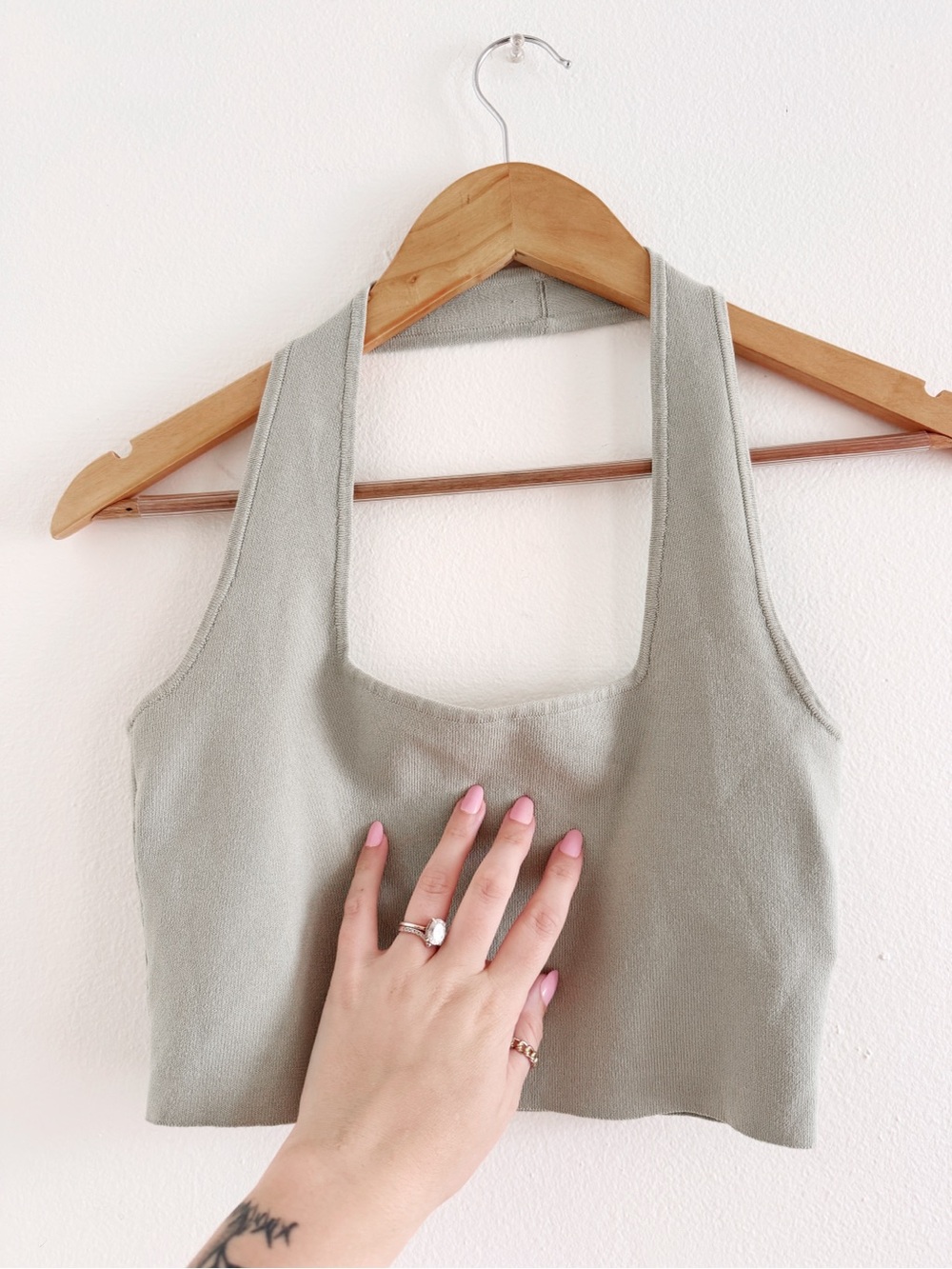 The Drop Ribbed Sage Green Halter Tank Medium